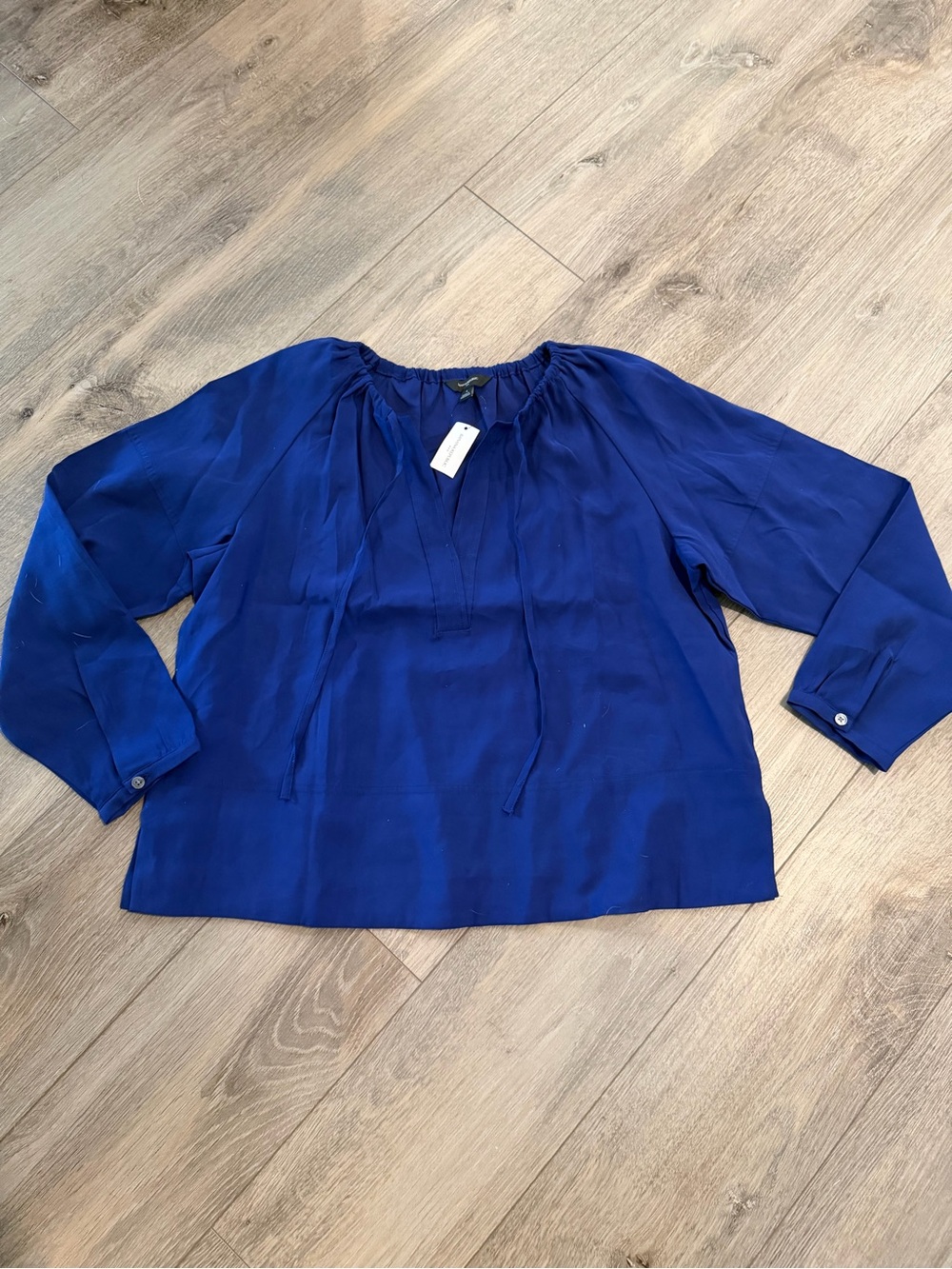 Banana Republic Royal Blue Tie-Neck Peasant Blouse